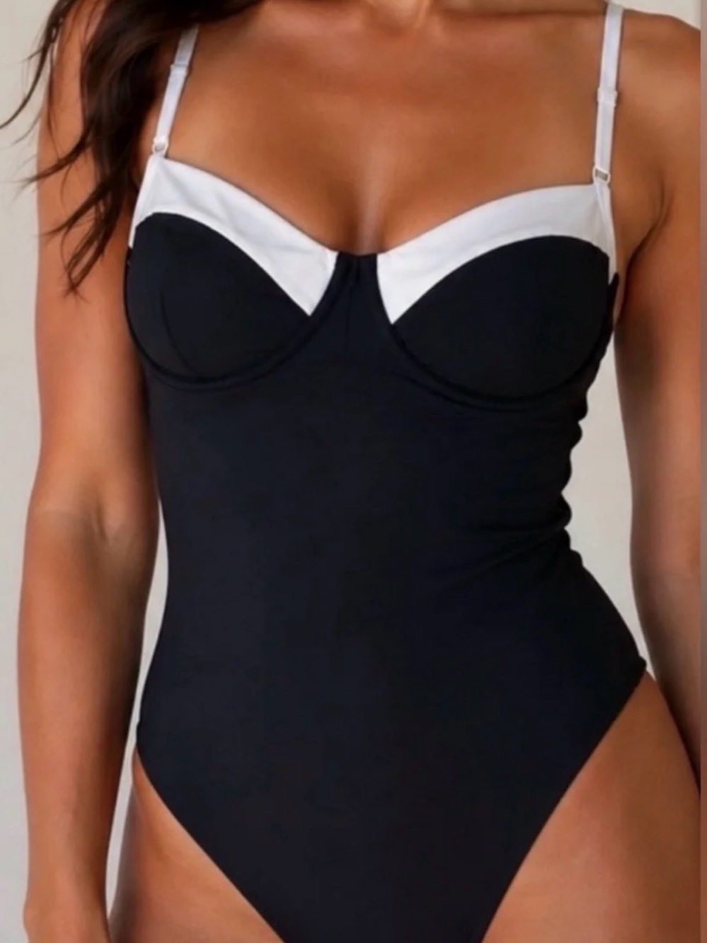 Quince One-Piece Swimsuit — Black/White Underwire